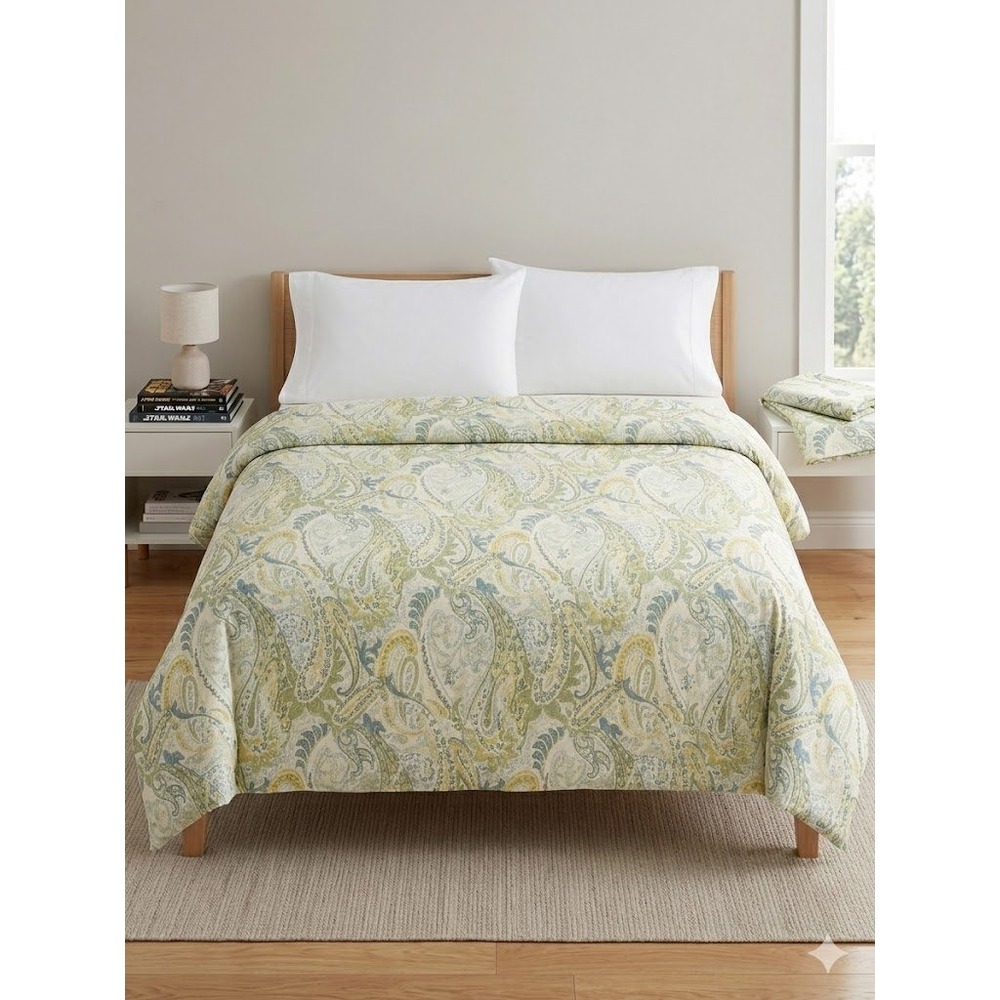 Pottery Barn Jolie Paisley Duvet Cover Full Queen Sage Green Yellow Cotton 2006